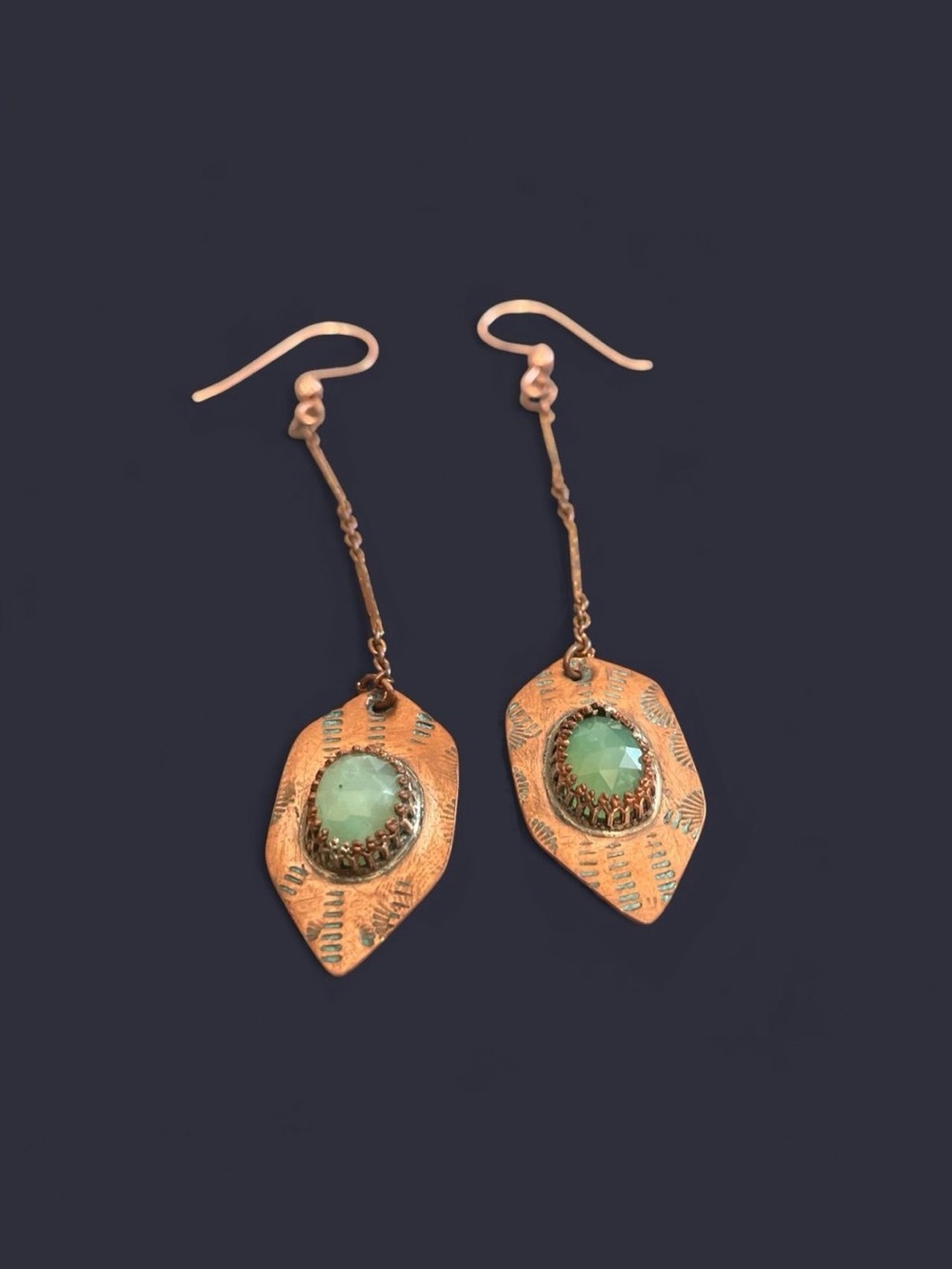 Chrysoprase Drop Earrings — Copper